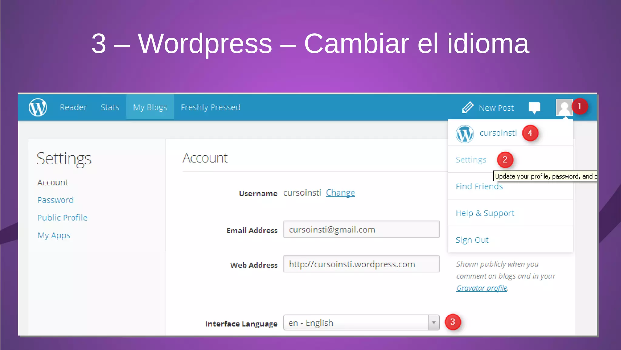 3 – Wordpress – Cambiar el idioma
 