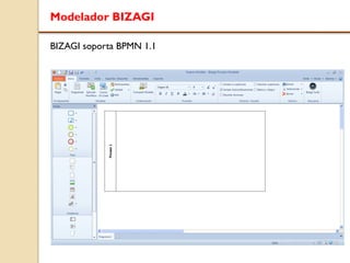 BIZAGI soporta BPMN 1.1
Modelador BIZAGI
 