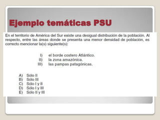 Ejemplo temáticas PSU
 