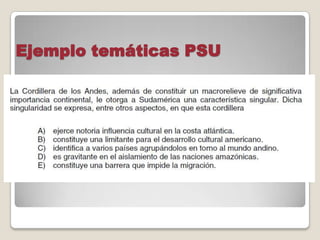 Ejemplo temáticas PSU
 