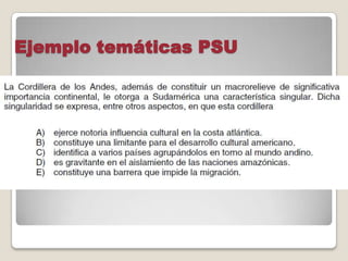Ejemplo temáticas PSU
 