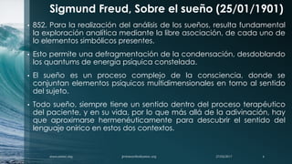 Sigmund Freud, Sobre el sueño (25/01/1901)
• 852. Para la realización del análisis de los sueños, resulta fundamental
la e...