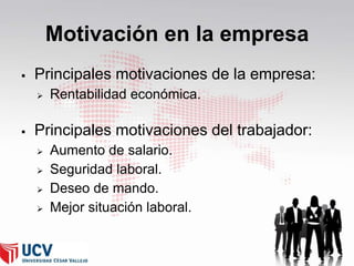 Motivación en la empresa


Principales motivaciones de la empresa:




Rentabilidad económica.

Principales motivaciones del trabajador:





Aumento de salario.
Seguridad laboral.
Deseo de mando.
Mejor situación laboral.
33

 
