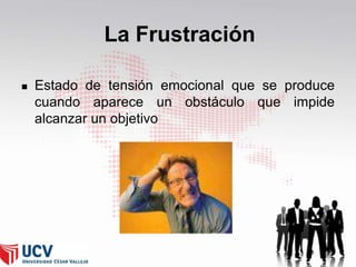 La Frustración


Estado de tensión emocional que se produce
cuando aparece un obstáculo que impide
alcanzar un objetivo

52

 