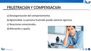 <#>
FRUSTRACIóN Y COMPENSACIóN
a) Desorganización del comportamiento.
b)Agresividad. La persona frustrada puede volverse agresiva.
c) Reacciones emocionales.
d)Alienación y apatía.
 