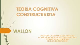 TEORIA COGNITIVA
 CONSTRUCTIVISTA


WALLON
            MARYORY LICETH PENALOZA HURTADO
         LICENCATURA EN EDUCACION PREESCOLAR
                TEORIAS DEL APRENDIZAJE
                  FUNLAM BOGOTÁ 2012
 
