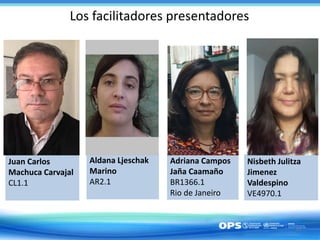 Los facilitadores presentadores
33
Juan Carlos
Machuca Carvajal
CL1.1
Adriana Campos
Jaña Caamaño
BR1366.1
Rio de Janeiro
...