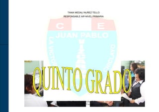 TANIA MEDALI NUÑEZ TELLO
        RESPONSABLE AIP-NIVEL PRIMARIA




            Mg. Tania Medali Nuñez Tello
Responsable AIP-IE “Juan Pablo Vizcardo y Guzmán Zea”
 