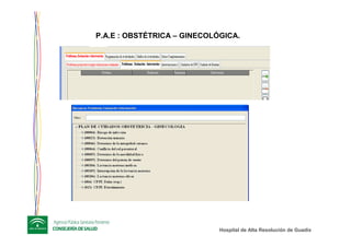 Hospital de Alta ResoluciHospital de Alta Resolucióón de Guadixn de Guadix
-
P.A.E : OBSTÉTRICA – GINECOLÓGICA.
 