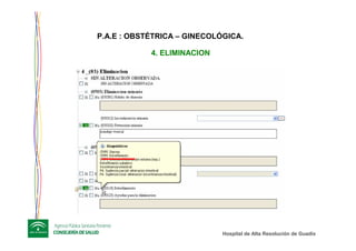Hospital de Alta ResoluciHospital de Alta Resolucióón de Guadixn de Guadix
4. ELIMINACION
P.A.E : OBSTÉTRICA – GINECOLÓGICA.
 