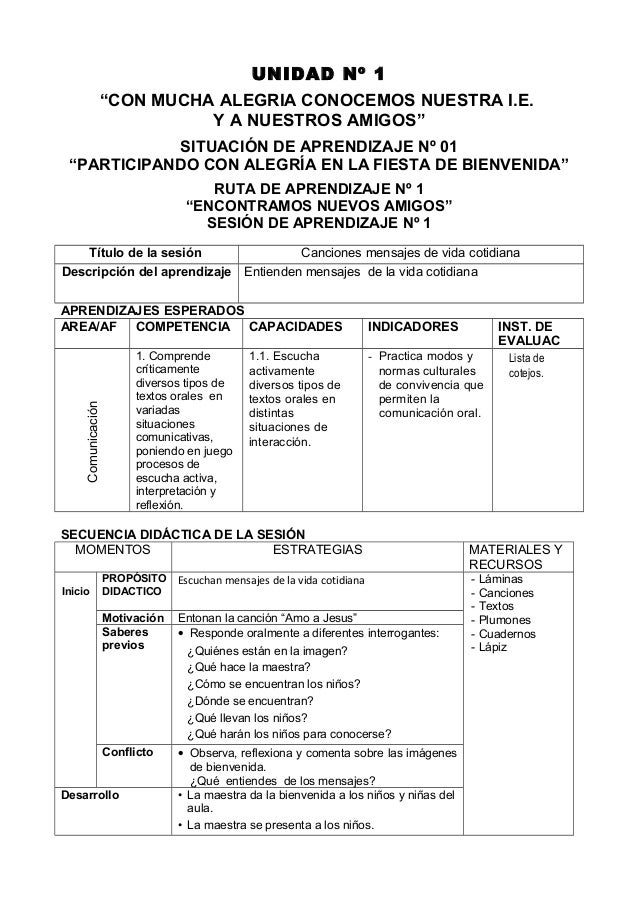 Sesiones de aprendizaje 1º