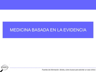 Fuentes de información: dónde y cómo buscar para abordar un caso clínico
MEDICINA BASADA EN LA EVIDENCIA
 