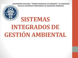 SISTEMAS
INTEGRADOS DE
GESTIÓN AMBIENTAL
UNIVERSIDAD NACIONAL “TORIBIO RODRIGUEZ DE MENDOZA” DE AMAZONAS
ESCUELA ACADÉMICO PROFESIONAL DE INGENIERÍA AMBIENTAL
 