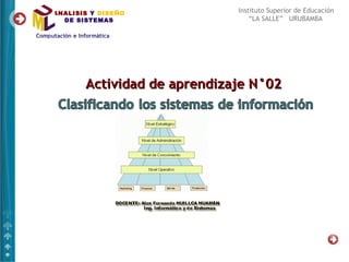 ANALISIS Y DISEÑO            Instituto Superior de Educación
  DE SISTEMAS                    “LA SALLE” URUBAMBA




       Actividad de aprendizaje N°02
 