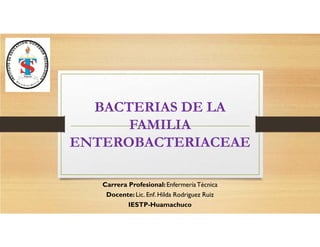BACTERIAS DE LA
FAMILIA
ENTEROBACTERIACEAE
Carrera Profesional:EnfermeríaTécnica
Docente:Lic. Enf. Hilda Rodriguez Ruiz
IESTP-Huamachuco
 