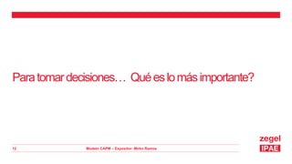Modelo CAPM – Expositor: Mirko Ramos
12
Paratomardecisiones… Quéeslomásimportante?
 