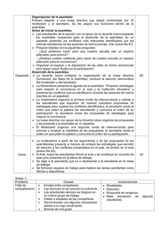 Desarrollo 
Organización de la asamblea 
Primero elegirán a una mesa directiva que estará conformada por: El moderador y e...