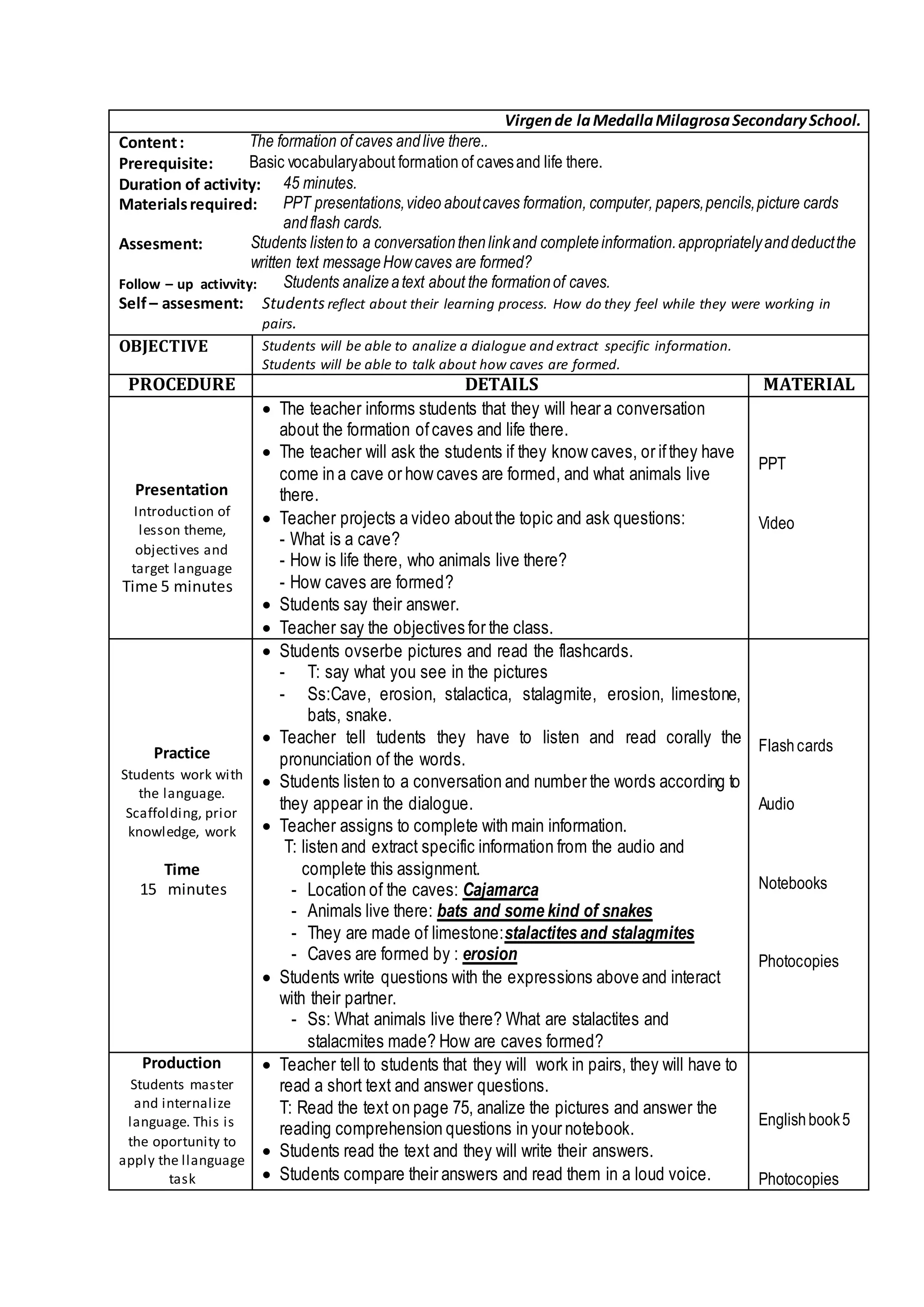 how caves are formed, passive voice lesson plan. PDF
