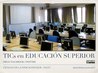 TICs en EDUCACIÓN SUPERIOR
DIIGO/FACEBOOK/TWITTER

CIENCIAS DE LA EDUCACIÓN/UGR - 15/1/13   david álvarez/conecta13
 