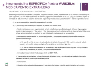 + Inmunoglobulina ESPECÍFICA frente a VARICELA:
MEDICAMENTO EXTRANJERO
41
 