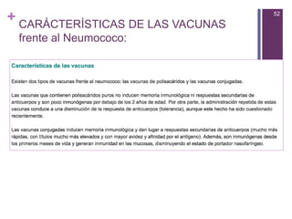 + CARÁCTERÍSTICAS DE LAS VACUNAS
frente al Neumococo:
52
 