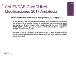 +
CALENDARIO VACUNAL:
Modificaciones 2017 Andalucía
69
 