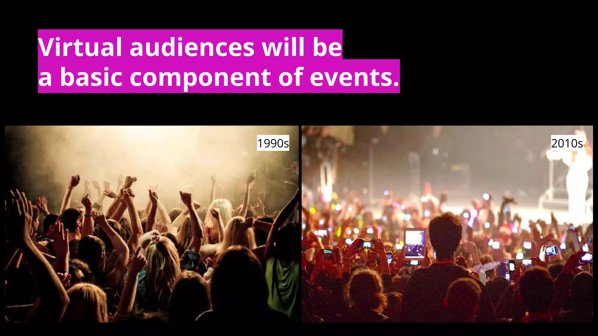 Virtual audiences will be
a basic component of events.
1990s 2010s
 