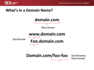 New York| March 25–28, 2013 | #SESNY



What’s in a Domain Name?

                   domain.com
                      Root...