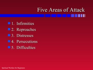 Five Areas of Attack

        s 1.       Infirmities
        s 2.       Reproaches
        s 3.       Distresses
        s...