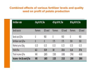 Combined effects of various fertilizer levels and quality
seed on profit of potato production
 