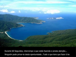 Durante 60 Segundos, interrompe o que estás fazendo e presta atenção... Ninguém pode privar-te desta oportunidade...Tudo o que tens que fazer é ler. 