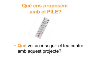 Què ens proposem
amb el PILE?

Neus Lorenzo
• Què vol aconseguir el teu centre
amb aquest projecte?

 