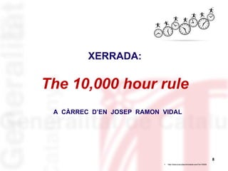 8 
XERRADA: 
The 10,000 hour rule 
A CÀRREC D’EN JOSEP RAMON VIDAL 
http://www.everydayminimalist.* com/?p=10029 
* 
 