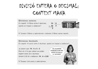 DI ISI NT RA D IMAL:
DIVISIÓ ENTERA O DECIMAL:
      CONTEXT MANA
              MA A
 