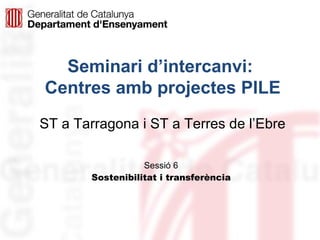 Seminari d’intercanvi:
Centres amb projectes PILE
ST a Tarragona i ST a Terres de l’Ebre
Sessió 6
Sostenibilitat i transferència
 