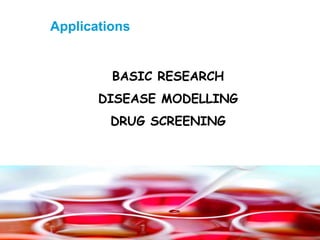 Applications
BASIC RESEARCH
DISEASE MODELLING
DRUG SCREENING
 