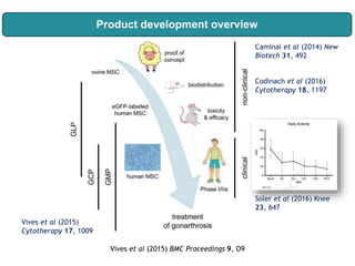Product development overview
Caminal et al (2014) New
Biotech 31, 492
Codinach et al (2016)
Cytotherapy 18, 1197
Soler et al (2016) Knee
23, 647
Vives et al (2015)
Cytotherapy 17, 1009
Vives et al (2015) BMC Proceedings 9, O9
 