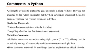 python introduction and basics,with sample programs | PPTX