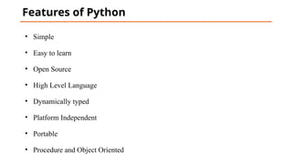python introduction and basics,with sample programs | PPTX