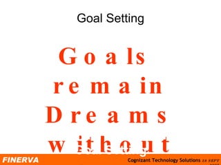 Goal Setting Goals remain Dreams without Goal Setting Goals remain Dreams without Goal Setting 