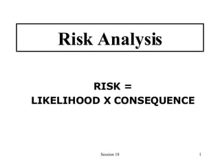 Risk Analysis RISK = LIKELIHOOD X CONSEQUENCE 