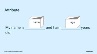 This work is licensed under the Apache 2.0 License
My name is and I am years
old.
Attribute
name age
 