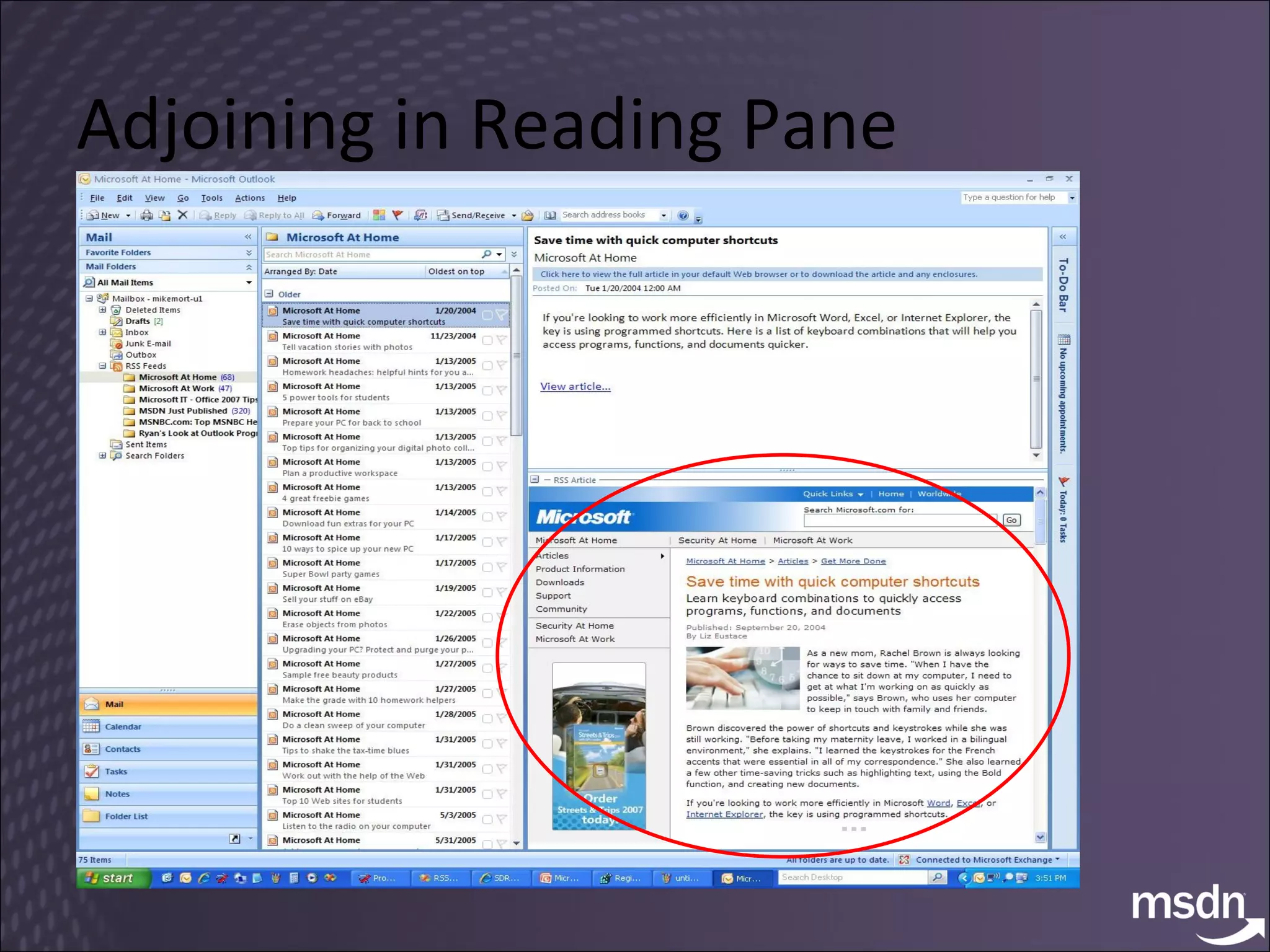 Adjoining in Reading Pane 