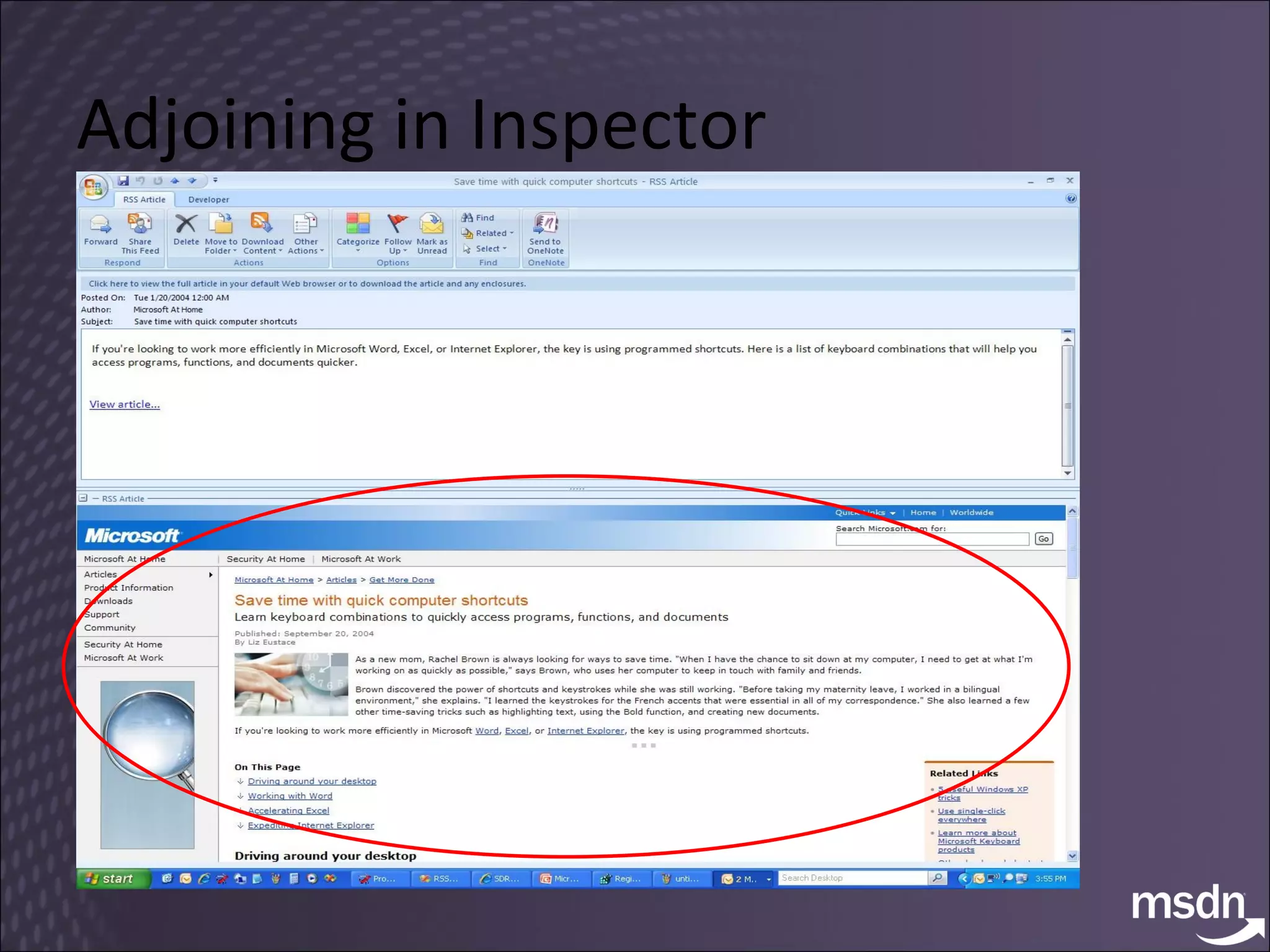 Adjoining in Inspector 