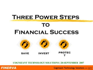 Three Power Steps  to  Financial Success COGNIZANT TECHNOLOGY SOLUTIONS | 28-SEPTEMBER  2007 SAVE INVEST PROTECT 