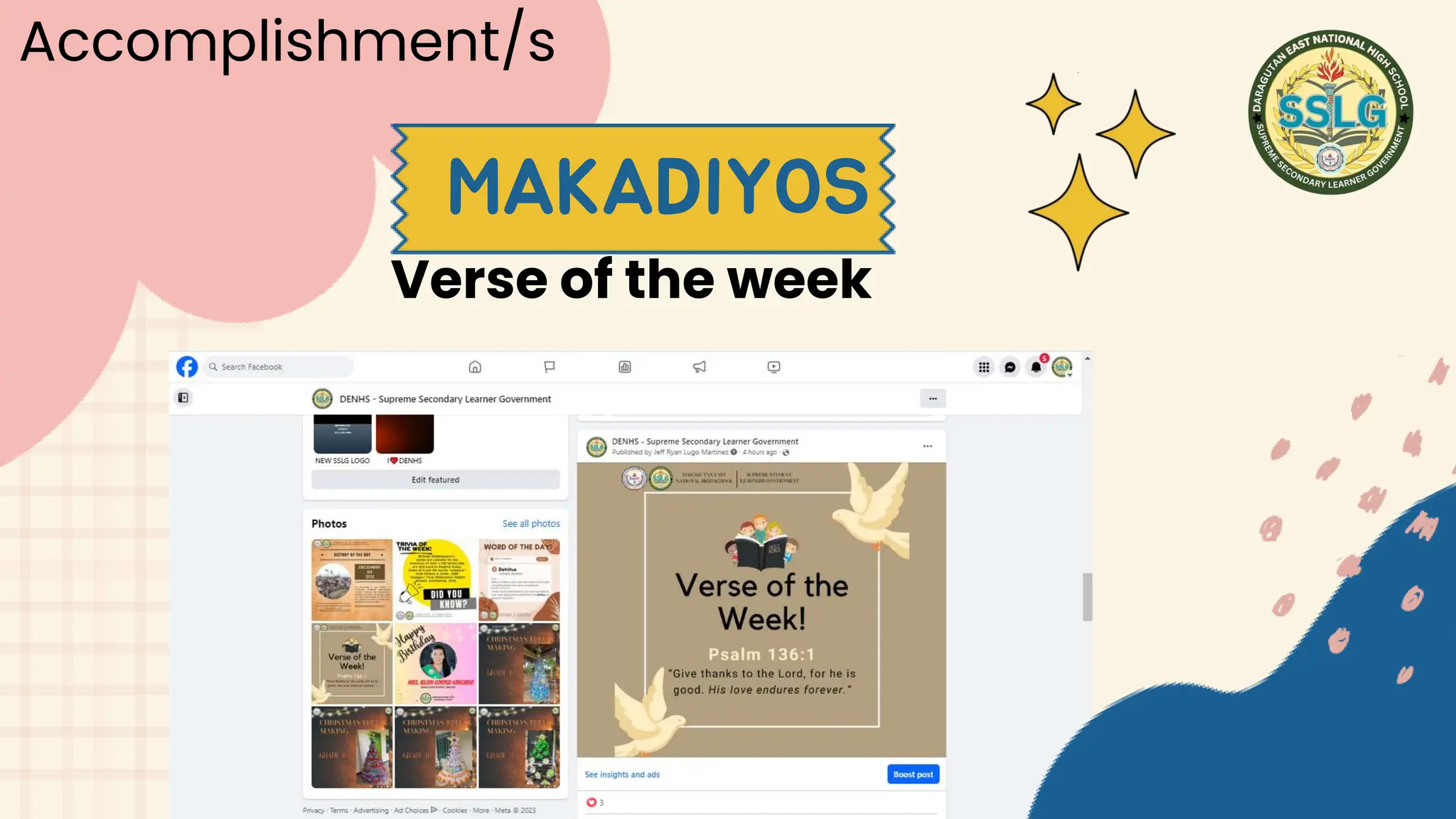 Verse of the week
MAKADIYOS
Accomplishment/s