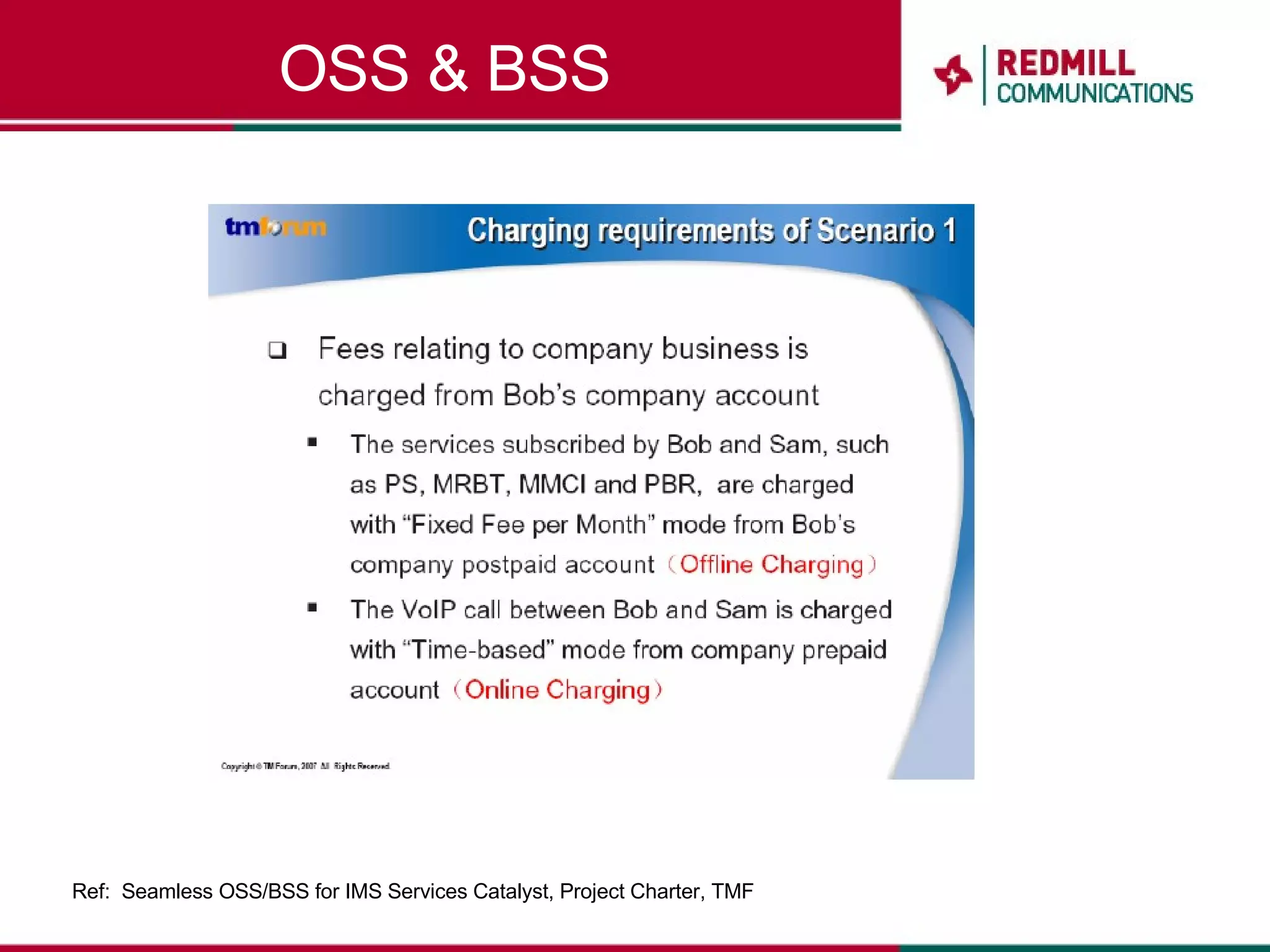OSS & BSS Ref:  Seamless OSS/BSS for IMS Services Catalyst, Project Charter, TMF 