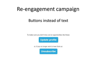 Re-engagement campaign
Buttons instead of text
 