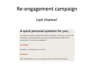 Re-engagement campaign
Last chance!
 
