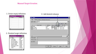 2. Add desired columns
Manual Target Creation
1. Create empty definition
3. Finished target definition
 
